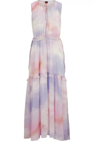 HUGO BOSS Sleeveless Maxi Dress with Print and Ruffles