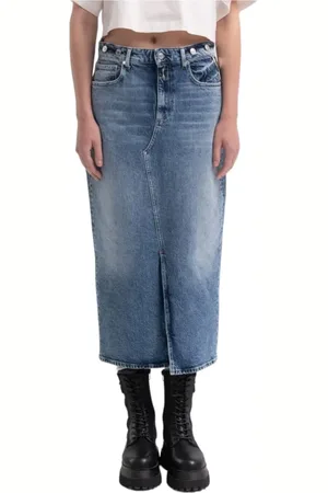 Replay Denim Skirts, female, , W25, Red Cast Indigo Denim Midi Skirt