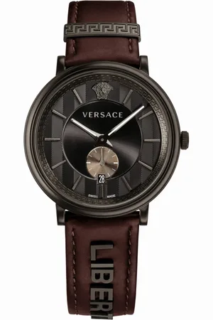 VERSACE Swiss Leather Circle Watch Brown