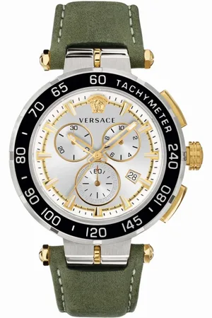 VERSACE Greca Chrono Leather Strap Watch