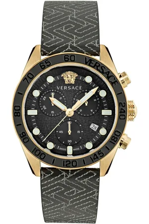 VERSACE Watches, male, , ONE SIZE, Greca Dome Chrono Leather Strap Watch
