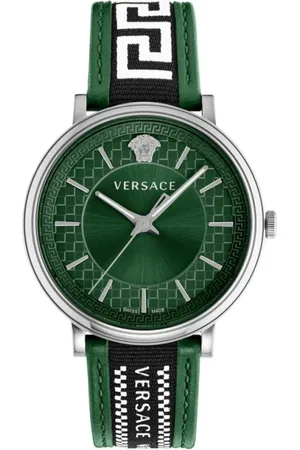 VERSACE Watches, male, , ONE SIZE, Military Green Dial Leather Watch