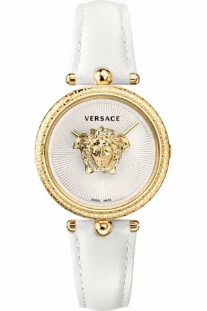 VERSACE Watches, female, , ONE SIZE, Palazzo Empire White Leather Gold Steel Watch