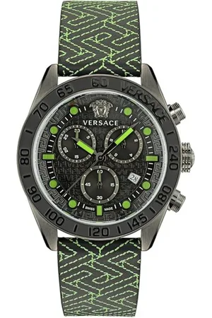 VERSACE Watches, male, , ONE SIZE, Greca Dome Chrono Leather Watch Black
