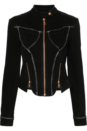 VERSACE Denim Jackets, female, , S, Denim Jacket with Zip Detail