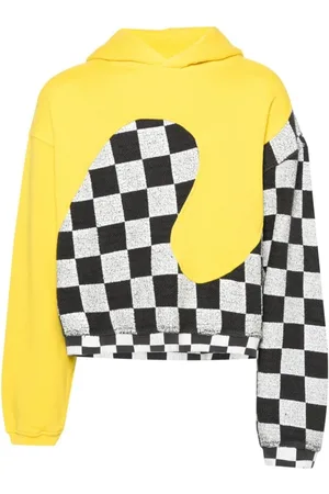 ERL Hoodies, male, , M, Yellow Multicolour Check Hoodie Jumper