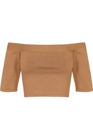 Cortana Blouses, female, , M, Silk Stretch Off-Shoulder Crop Top