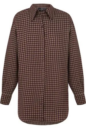 Cortana Shirts, female, , XS, Burgundy Checkered Oversized Shirt