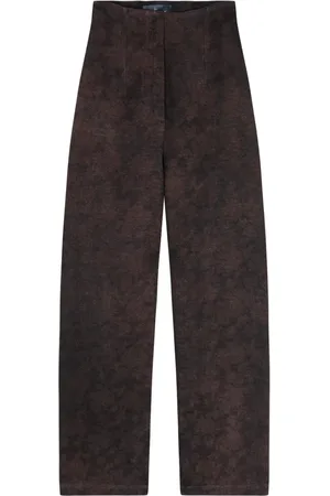 Cortana Straight Trousers, female, , L, Burgundy Jacquard Linen Blend Trousers