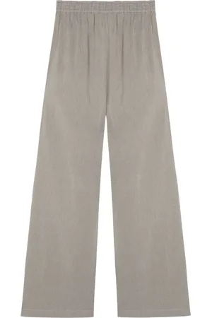 Cortana Green Striped Linen Silk Palazzo Trousers