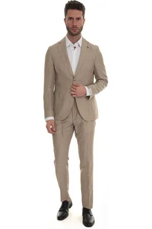 PAOLONI Single Breasted Suits, male, , L, Wool Linen Jacket with Patch Pockets