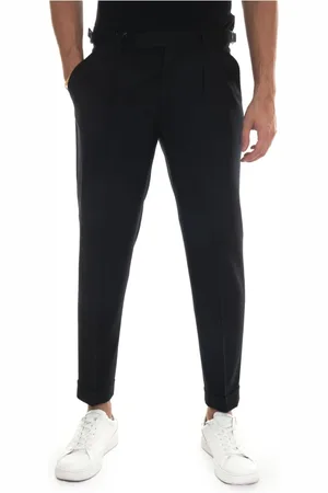 PAOLONI Slim Fit Flannel Trousers with Roll Hem
