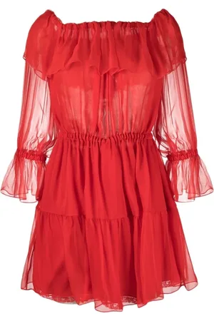 Gucci Short Dresses, female, , S, Rose Off-Shoulder Silk Dress