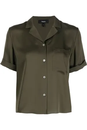 THEORY Silk Bowling Shirt Olive