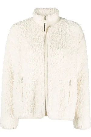 Jil Sander Faux Fur & Shearling Jackets, female, , M, Shearling Zip Jumper Ivory Jersey Trim