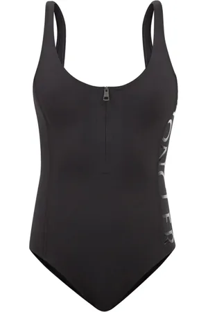 Moncler Logo Print Zip-Neck Swimsuit