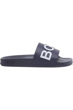 HUGO BOSS Sliders, male, , 7 UK, Navy Sliders with Logo Strap
