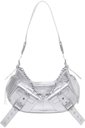 BIASIA Silver Leather Shoulder Bag with Front Pockets