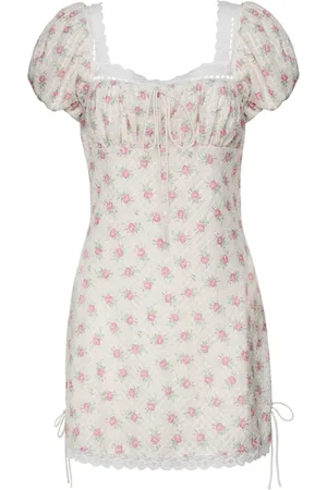 For Love & Lemons Short Dresses, female, , M, Boho Lace Dress White Pink