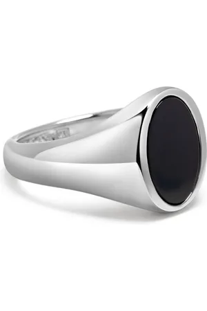 Nialaya Rings, male, , 60 MM, Sterling Silver Oval Signet Ring Onyx