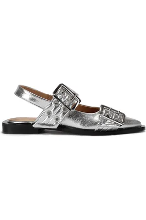 Ganni Ballerinas, female, , 4 UK, Metallic Buckle Ballerina Flats