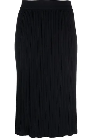 Thom Browne Navy Wool Pleated Midi Skirt