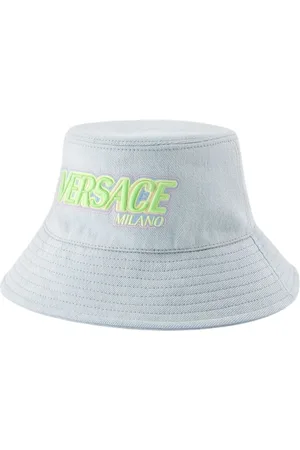 VERSACE Hats, male, , 59 CM, Embroidered Logo Bucket Hat - Denim