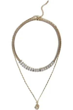 Twin-Set Necklaces, female, , ONE SIZE, Strass and Oval Necklace Set