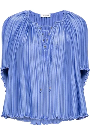 Lanvin Blouses, female, , L, Charmeuse Plissé Effect Round Neck Blouse