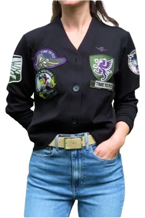 Aeronautica Militare Blouses, female, , M, Buttoned Cardigan with Patches