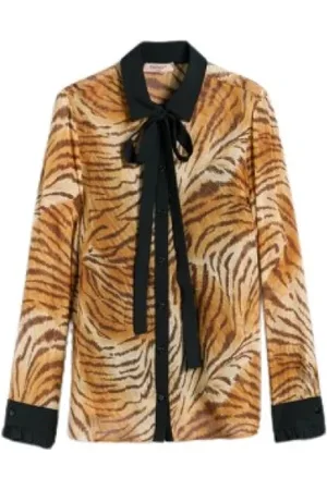 Twin-Set Shirts, female, , L, Animal Print Chiffon and Silk Shirt