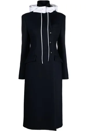 Salvatore Ferragamo Midi Dresses, female, , XS, Navy Wool Double-Breasted Coat with Detachable Hood