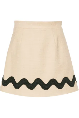 Patou Tweed Skirt with Embroidered Stripe Lining
