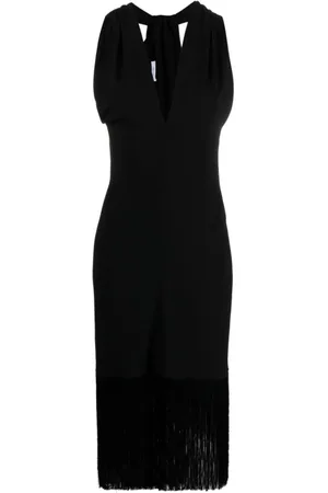 Salvatore Ferragamo Midi Dresses, female, , S, Fringed V-Neck Dress with Twist Detailing