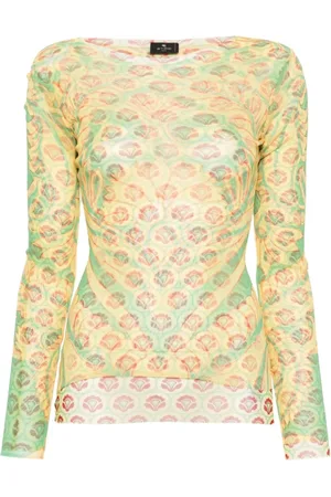 Etro Long Sleeve Tops, female, , M, Mesh Graphic Print Long Sleeve Top