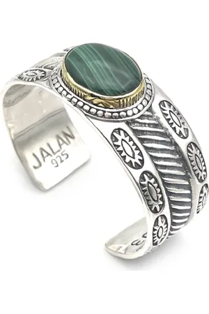 Jalan Jalan 925 Silver Cuff Bracelet with Malachite Stones