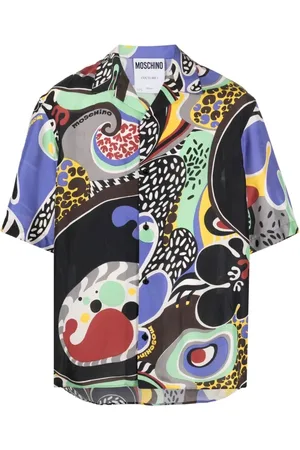 Moschino Short Sleeve Shirts, male, , XL, Graphic-Print Cuban Shirt