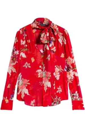 Twin-Set Blouses, female, , S, Floral V-neck Top with Ribbon
