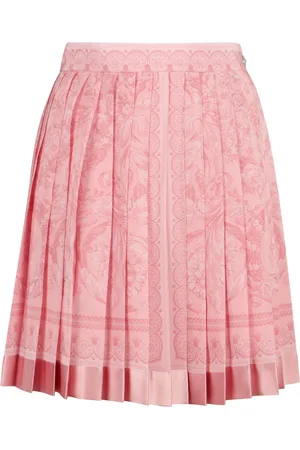 VERSACE Short Skirts, female, , S, Barocco Print Silk Pleated Skirt