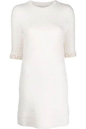 Lanvin Short Dresses, female, , L, Floral-Embroidered Knitted Tweed Dress