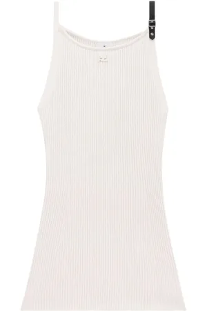 Courrèges Knitted Dresses, female, , S, White Knit Buckle-Detail Dress