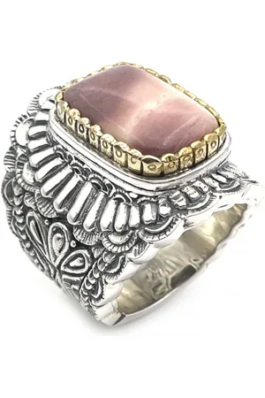 Jalan Jalan Handcrafted Silver and Brass Ring with Porcelain Jasper