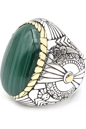 Jalan Jalan 925 Sterling Silver Ring with Oval Malachite