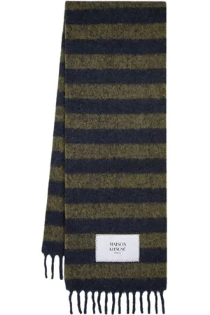 Maison Kitsuné Winter Scarves, unisex, , ONE SIZE, Wool Rugby Stripes Scarf - Blue/Khaki