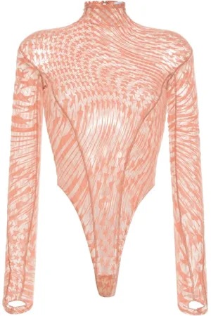 MUGLER Body, female, , M, Peach Mesh Detailing Top