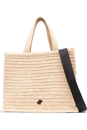 Patou Vanilla White Raffia Tote Bag with Detachable Shoulder Strap