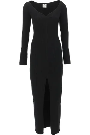 Courrèges Long Rib Knit Dress with Swallow Design
