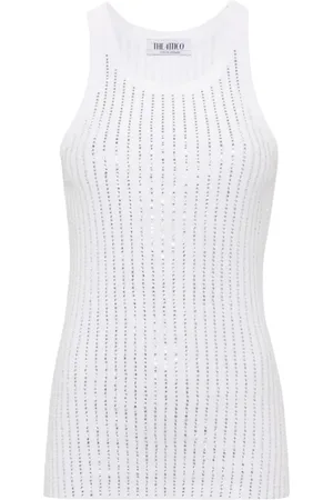 The Attico Ribbed Tank Top with Rhinestone Embellishments