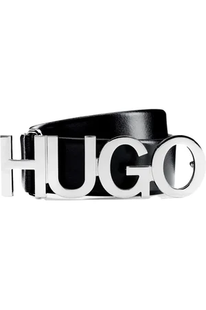 HUGO BOSS Belts, female, , 70 CM, Silver Logo Buckle Leather Belt