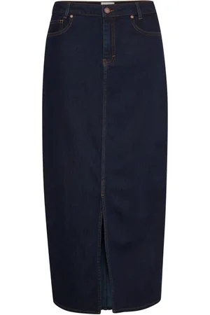 My Essential Wardrobe Smart Denim Skirt with Mid-Rise Waist and Front Slit